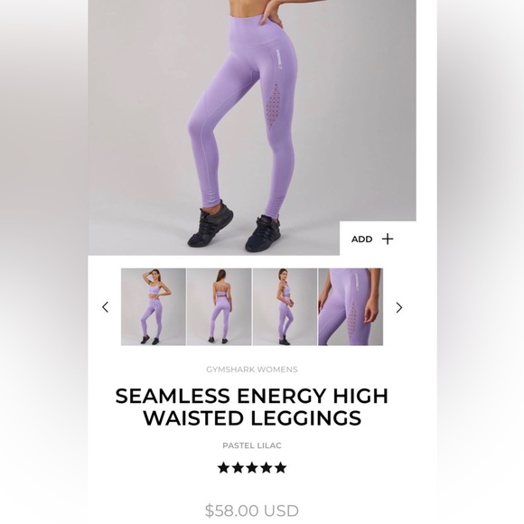 BNWT NEW GYMSHARK Seamless Energy High Waisted Leggings - Pastel Lilac - Picture 5 of 5